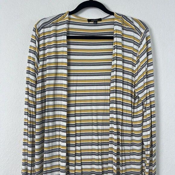 Ambiance Women’s Retro Yellow Striped Long Cardigan Lightweight Size Large - Picture 10 of 11